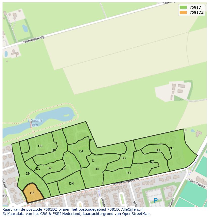 Afbeelding van het postcodegebied 7581 DZ op de kaart.