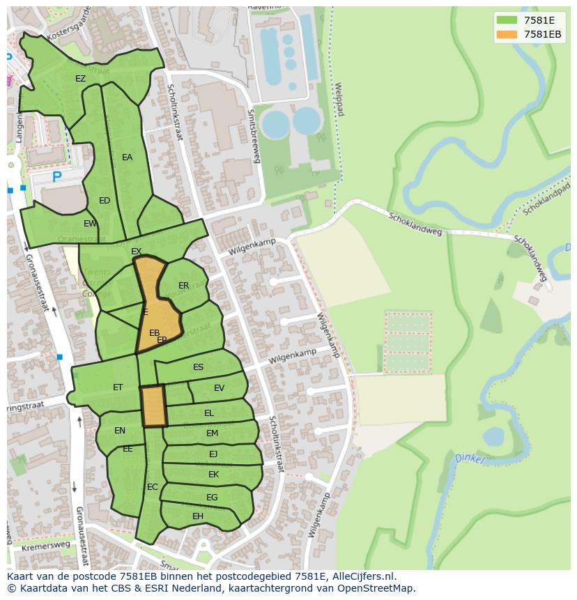 Afbeelding van het postcodegebied 7581 EB op de kaart.