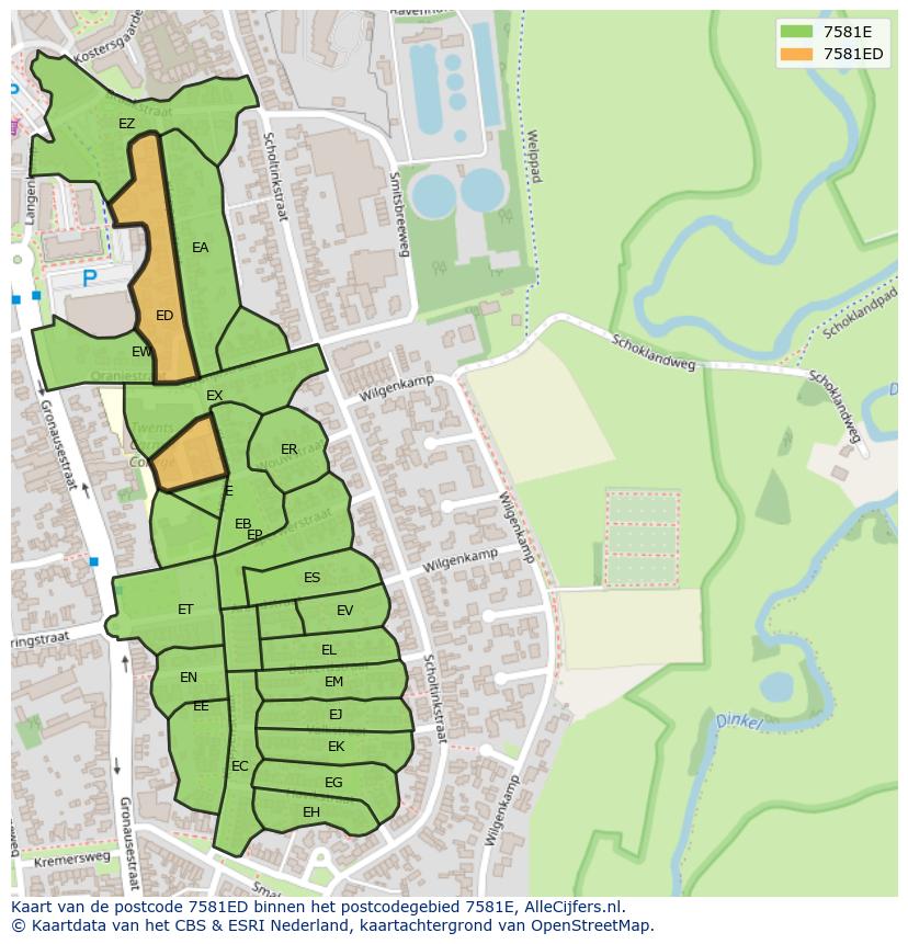 Afbeelding van het postcodegebied 7581 ED op de kaart.
