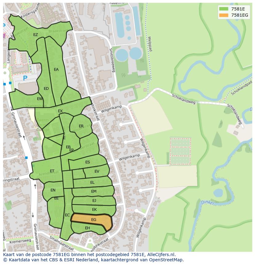 Afbeelding van het postcodegebied 7581 EG op de kaart.