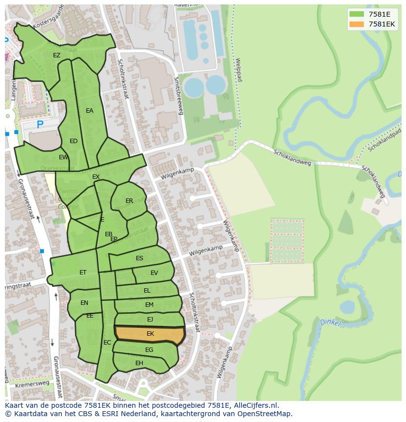 Afbeelding van het postcodegebied 7581 EK op de kaart.