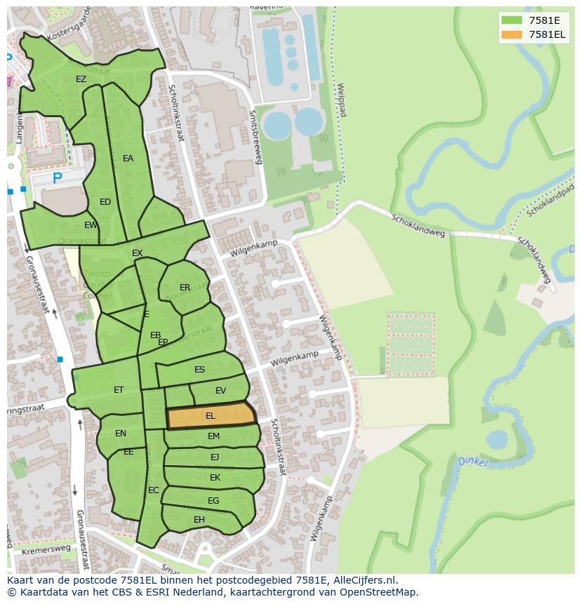 Afbeelding van het postcodegebied 7581 EL op de kaart.