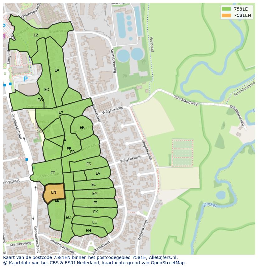 Afbeelding van het postcodegebied 7581 EN op de kaart.