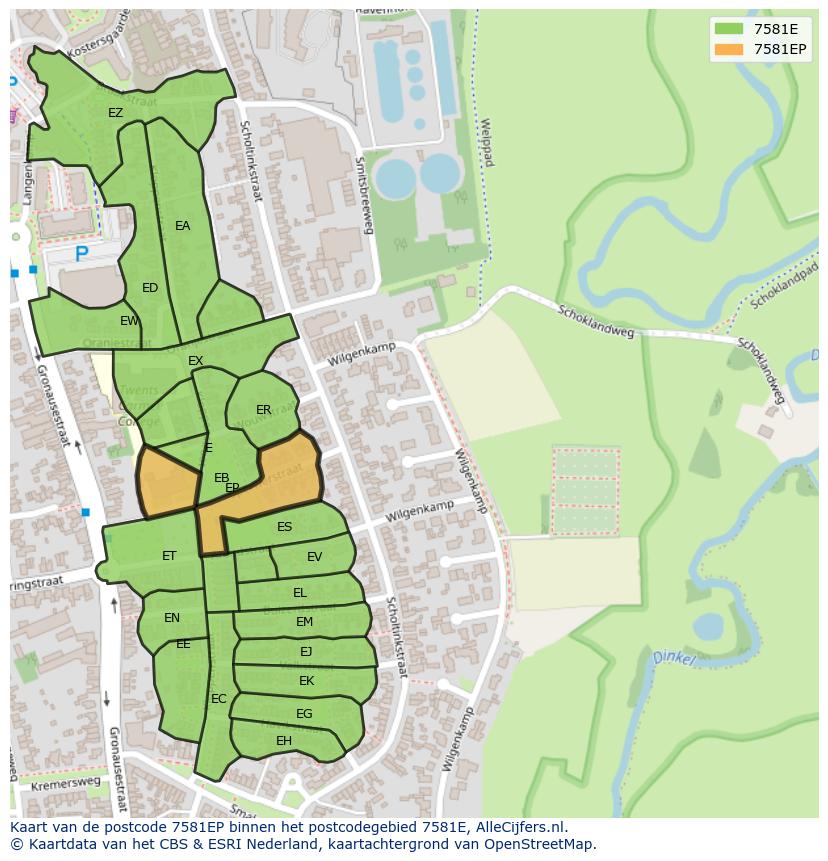Afbeelding van het postcodegebied 7581 EP op de kaart.