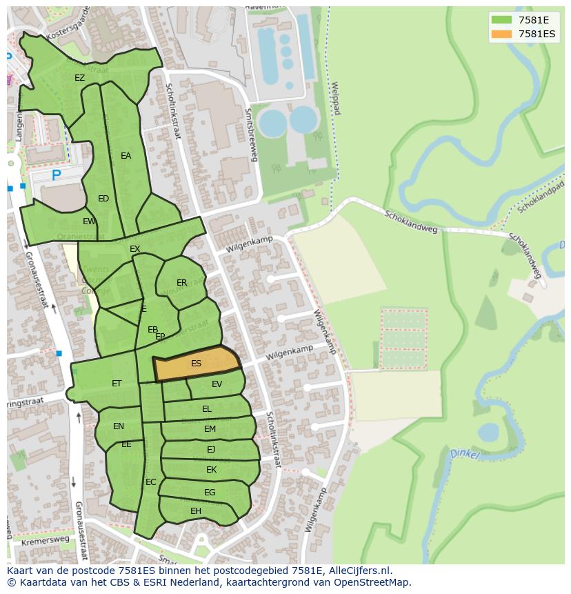 Afbeelding van het postcodegebied 7581 ES op de kaart.