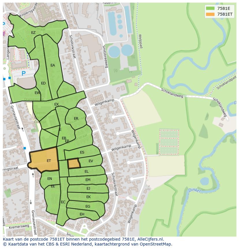 Afbeelding van het postcodegebied 7581 ET op de kaart.