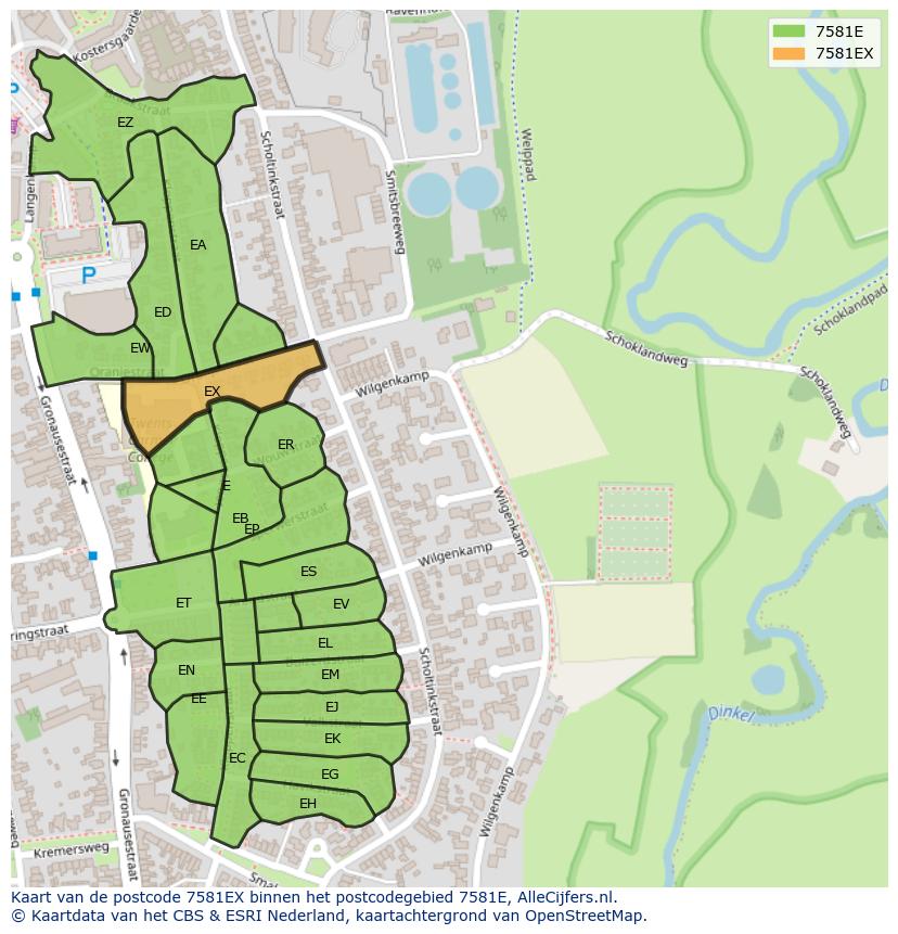 Afbeelding van het postcodegebied 7581 EX op de kaart.