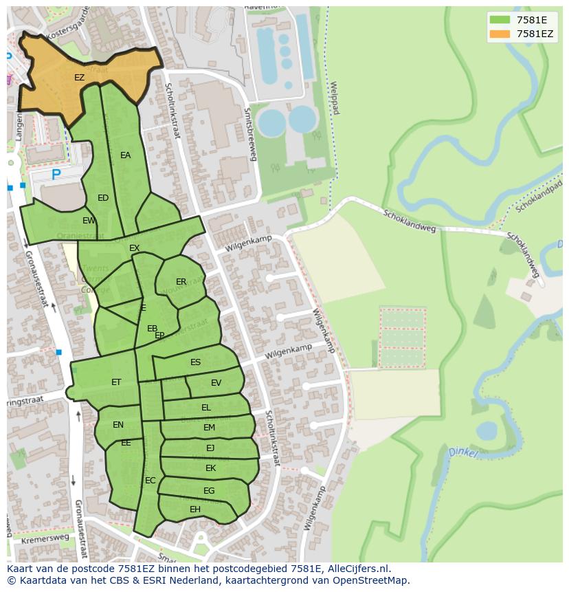 Afbeelding van het postcodegebied 7581 EZ op de kaart.