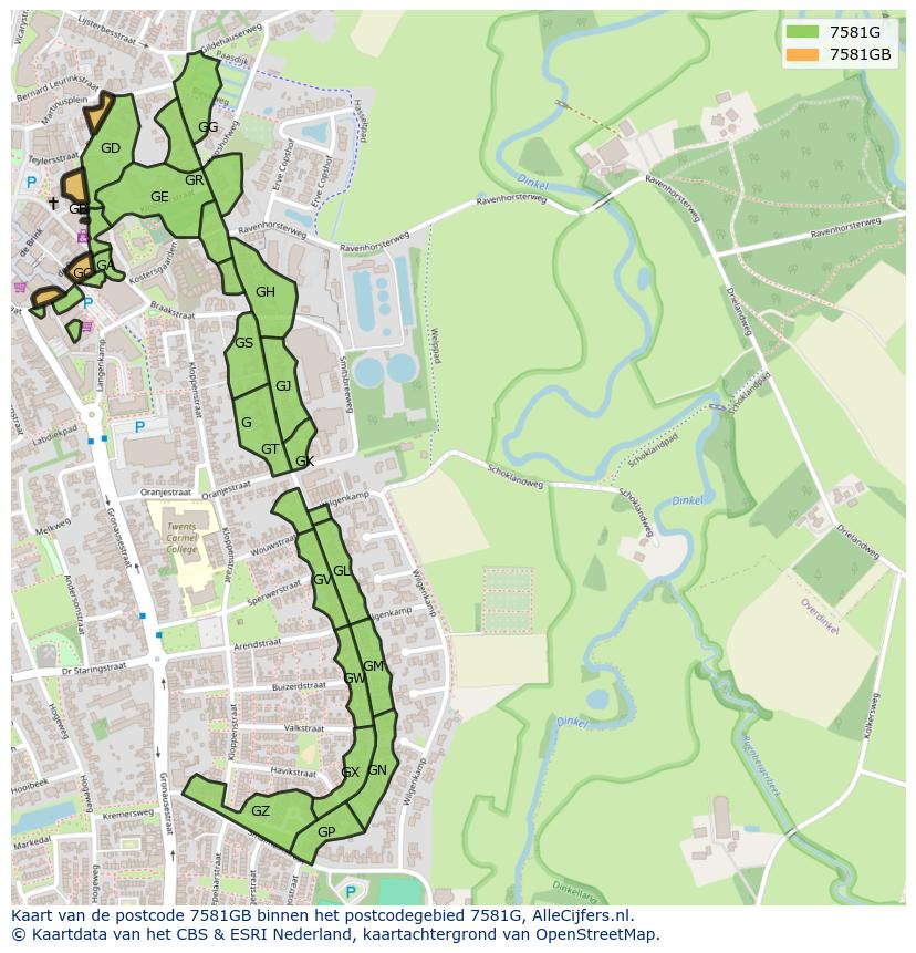 Afbeelding van het postcodegebied 7581 GB op de kaart.