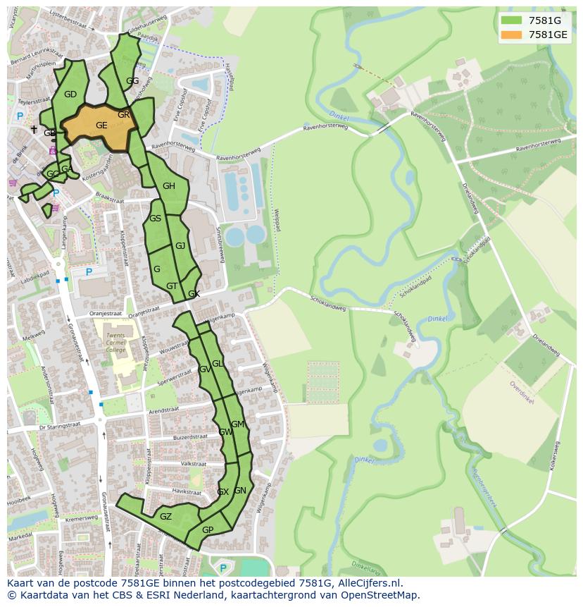 Afbeelding van het postcodegebied 7581 GE op de kaart.