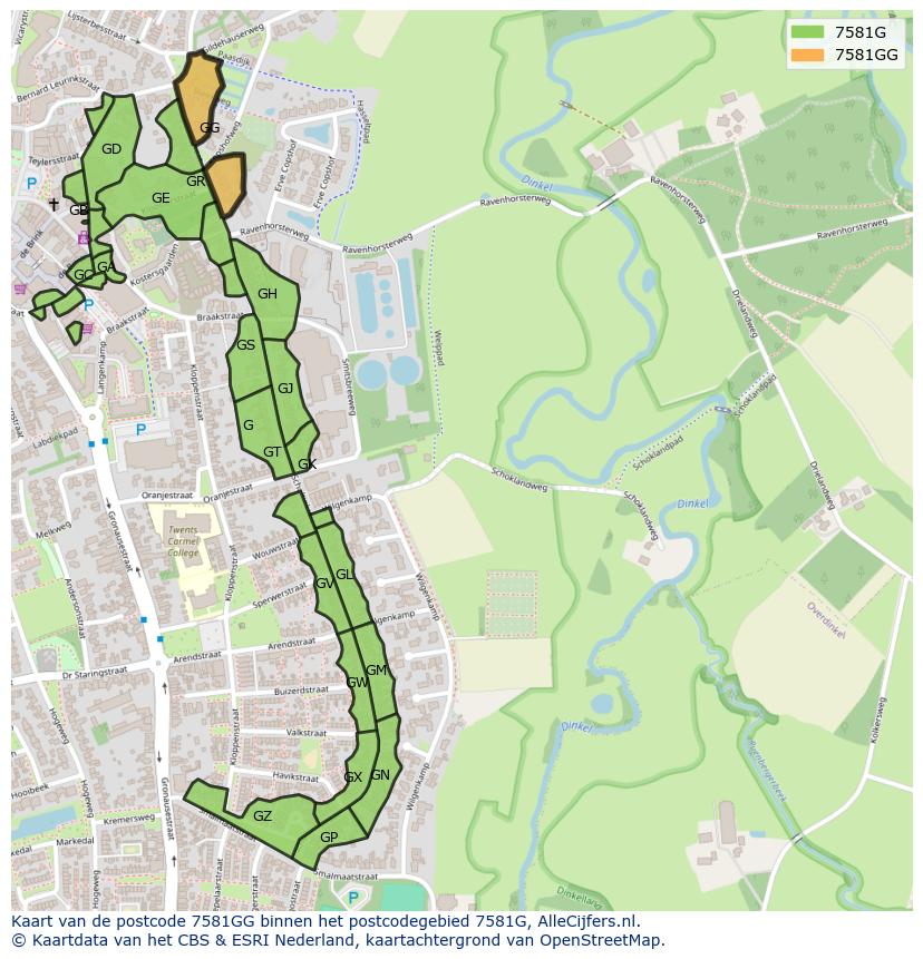 Afbeelding van het postcodegebied 7581 GG op de kaart.