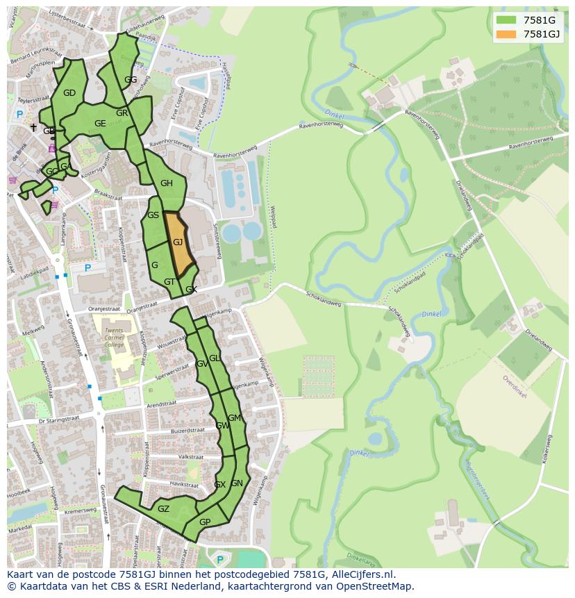 Afbeelding van het postcodegebied 7581 GJ op de kaart.