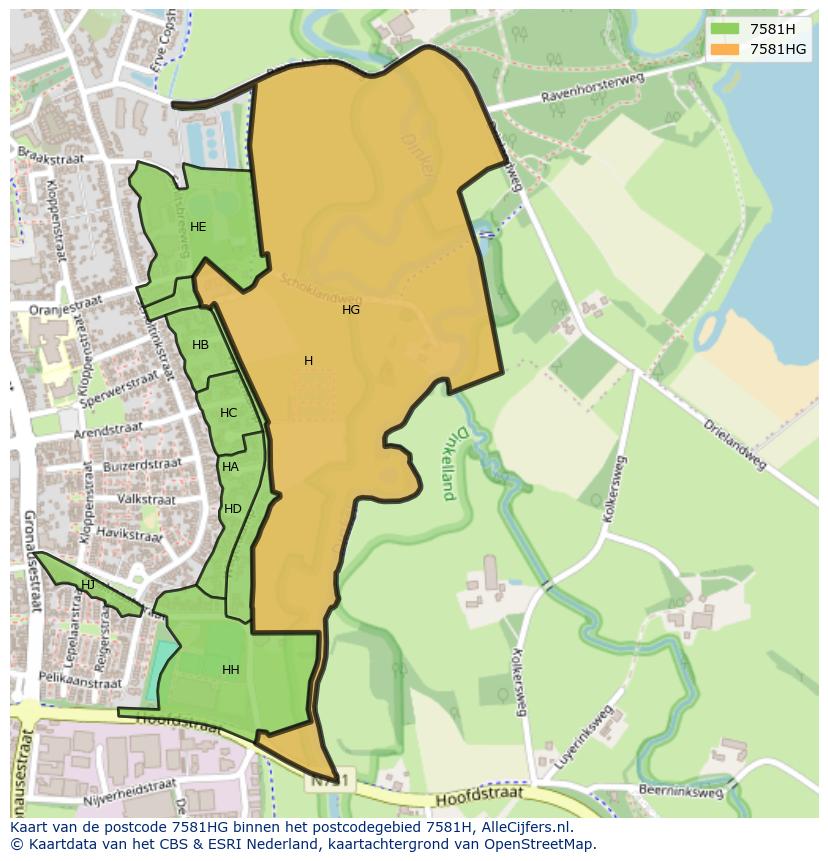 Afbeelding van het postcodegebied 7581 HG op de kaart.