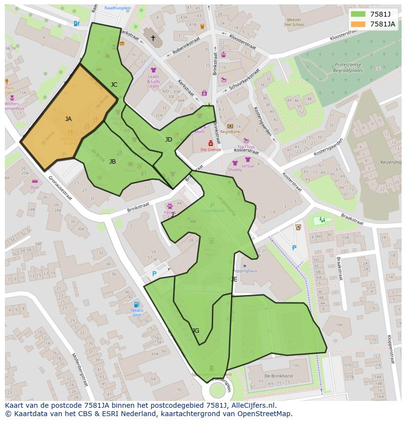 Afbeelding van het postcodegebied 7581 JA op de kaart.