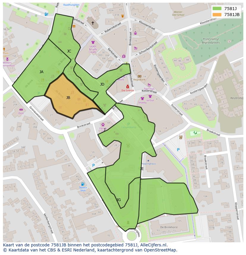 Afbeelding van het postcodegebied 7581 JB op de kaart.