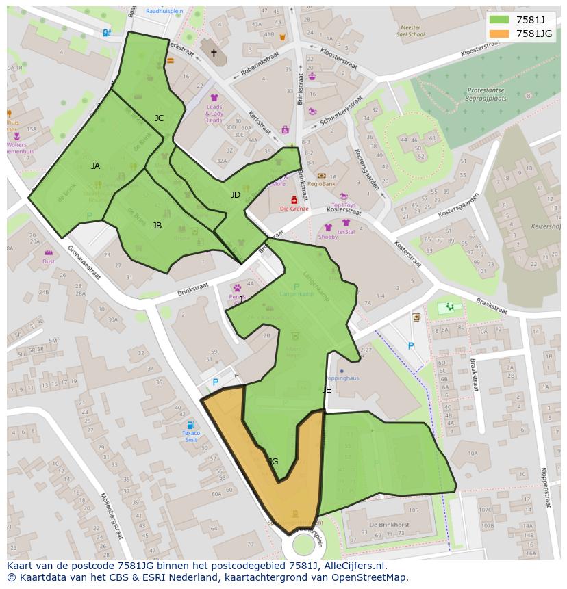 Afbeelding van het postcodegebied 7581 JG op de kaart.
