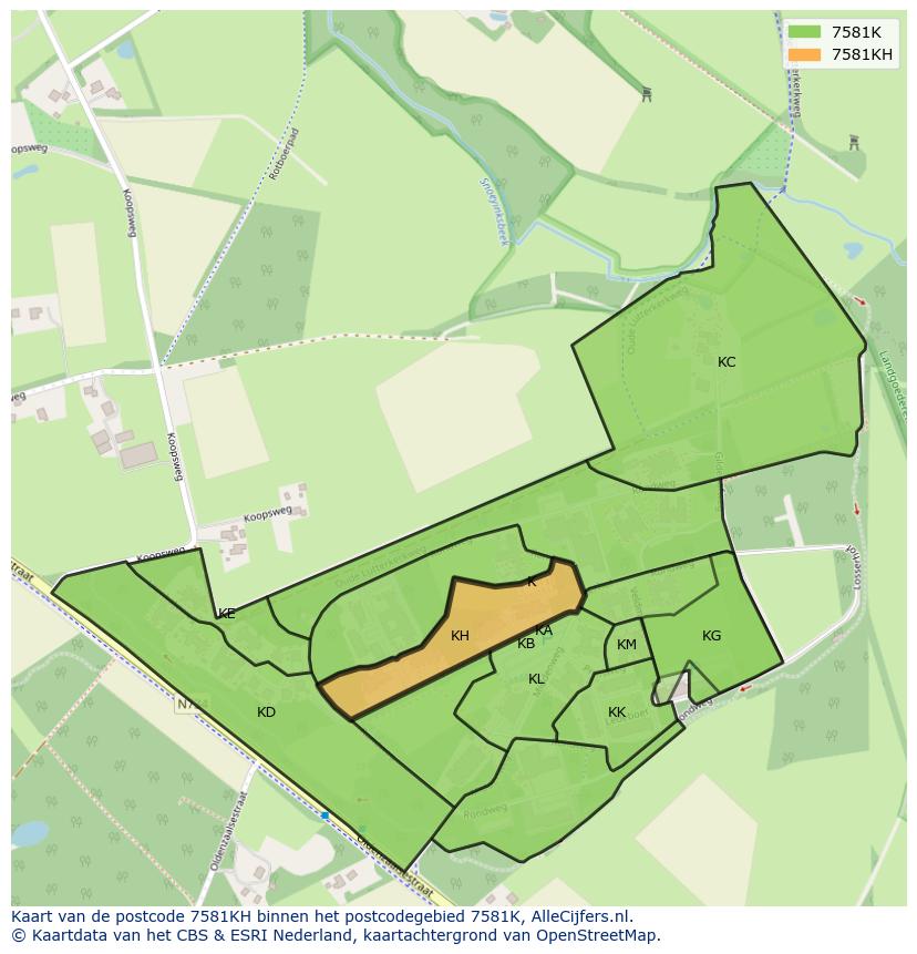 Afbeelding van het postcodegebied 7581 KH op de kaart.