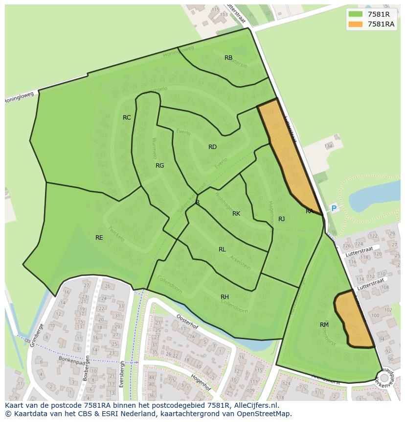 Afbeelding van het postcodegebied 7581 RA op de kaart.