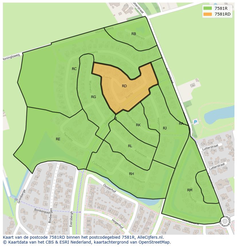 Afbeelding van het postcodegebied 7581 RD op de kaart.
