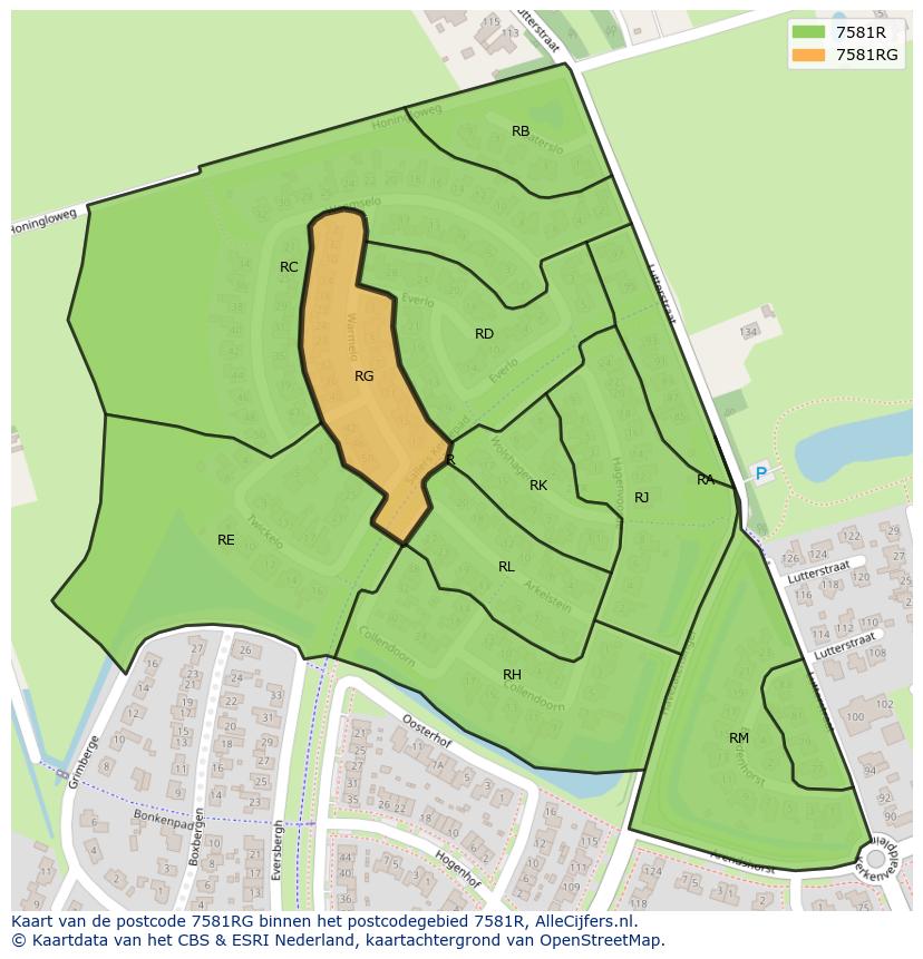 Afbeelding van het postcodegebied 7581 RG op de kaart.