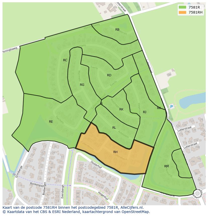 Afbeelding van het postcodegebied 7581 RH op de kaart.