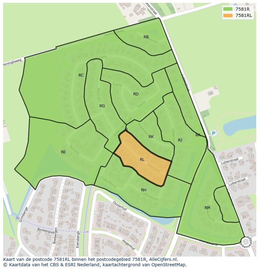 Afbeelding van het postcodegebied 7581 RL op de kaart.
