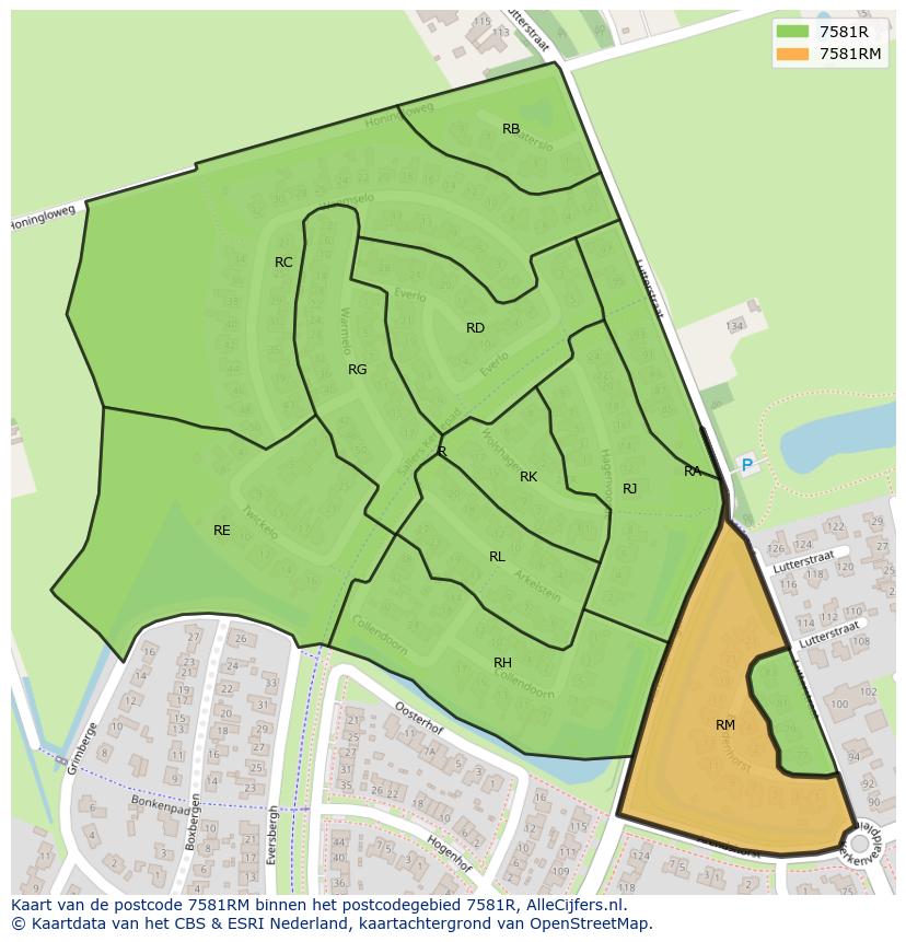 Afbeelding van het postcodegebied 7581 RM op de kaart.