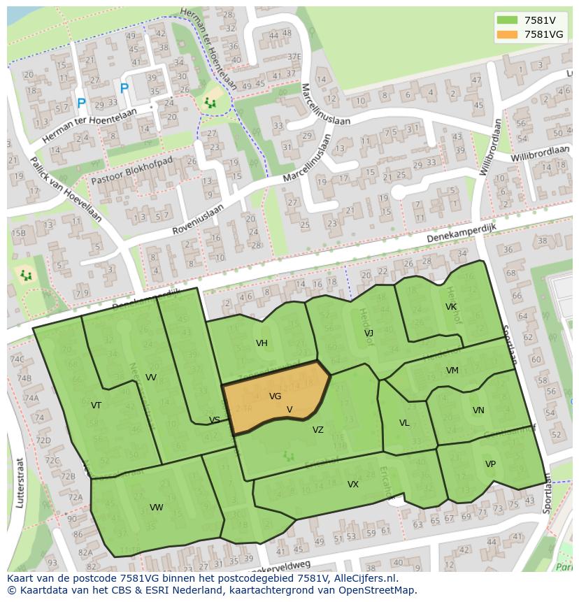 Afbeelding van het postcodegebied 7581 VG op de kaart.