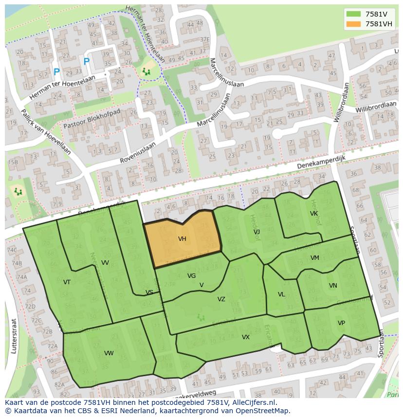 Afbeelding van het postcodegebied 7581 VH op de kaart.