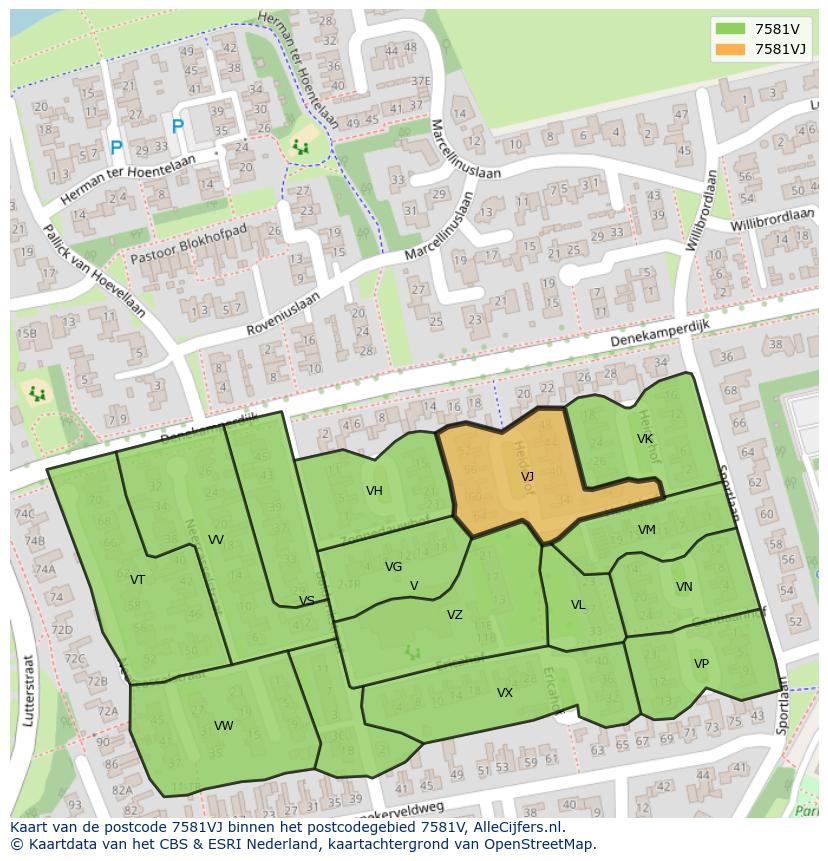 Afbeelding van het postcodegebied 7581 VJ op de kaart.