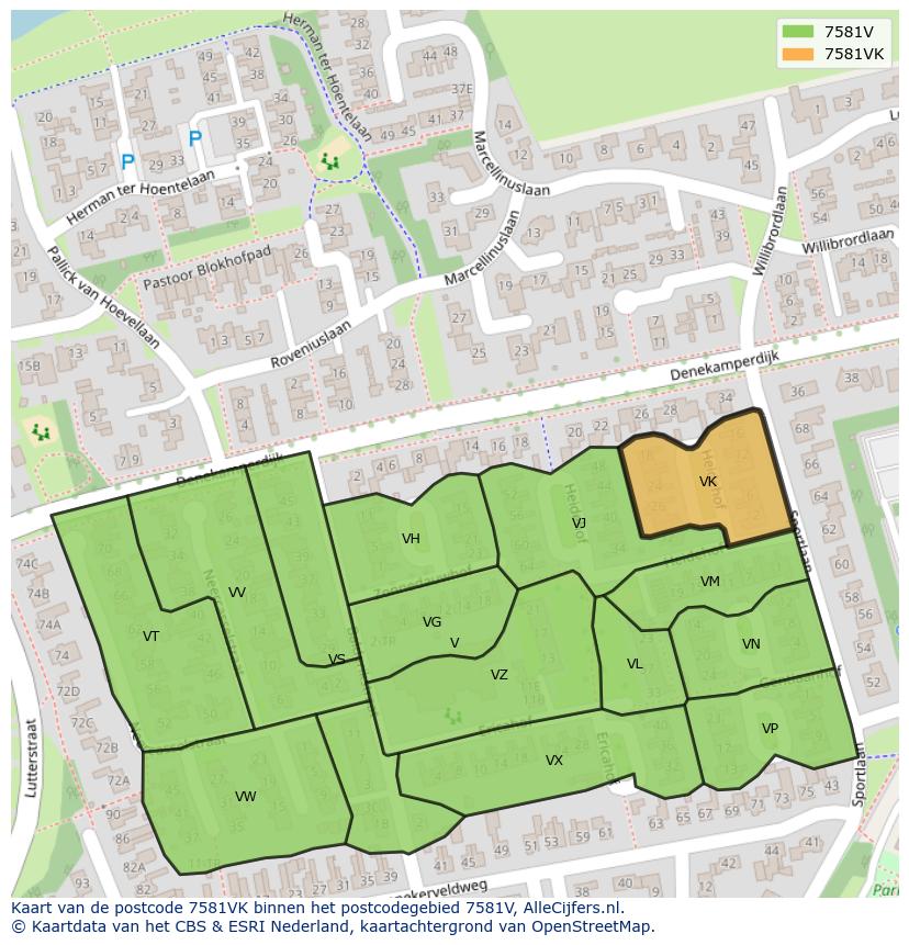 Afbeelding van het postcodegebied 7581 VK op de kaart.