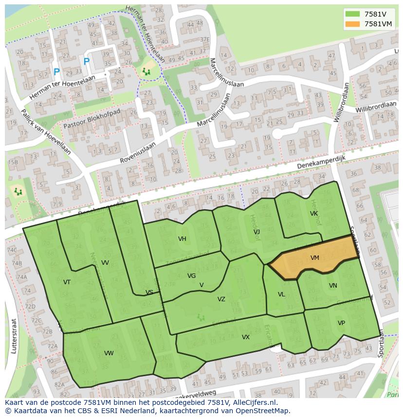 Afbeelding van het postcodegebied 7581 VM op de kaart.