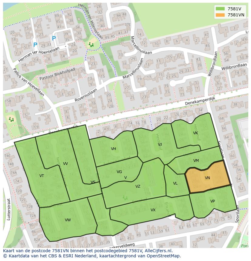 Afbeelding van het postcodegebied 7581 VN op de kaart.