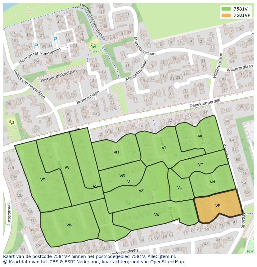 Afbeelding van het postcodegebied 7581 VP op de kaart.