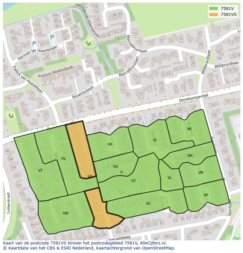 Afbeelding van het postcodegebied 7581 VS op de kaart.