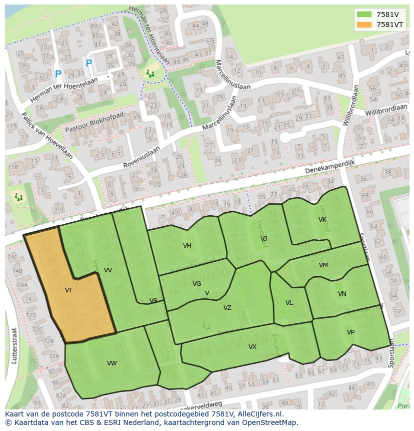 Afbeelding van het postcodegebied 7581 VT op de kaart.