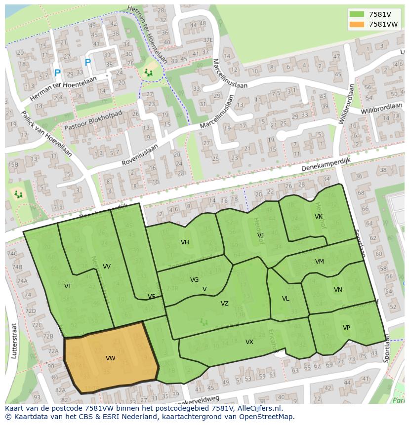 Afbeelding van het postcodegebied 7581 VW op de kaart.