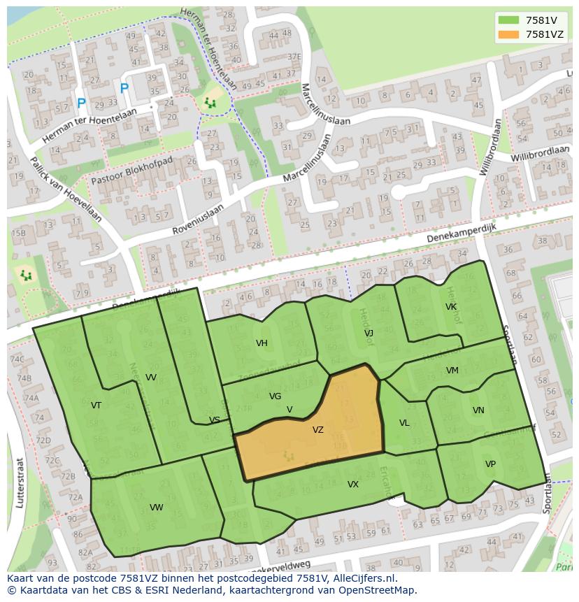 Afbeelding van het postcodegebied 7581 VZ op de kaart.