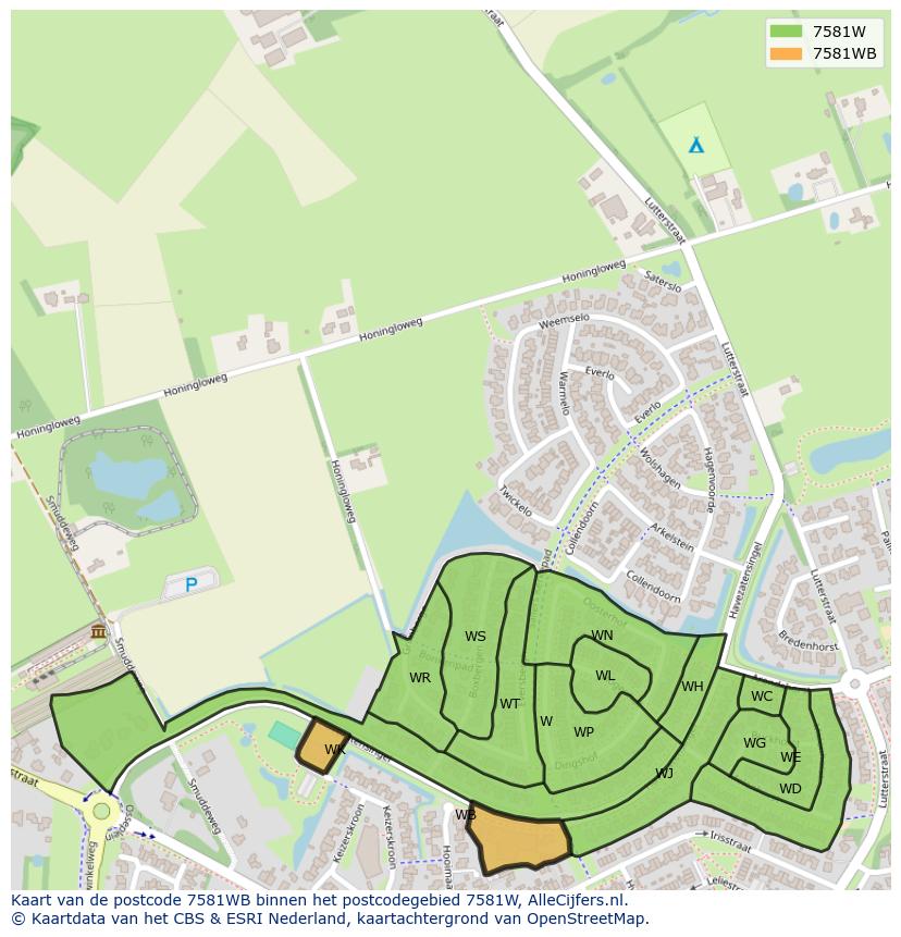 Afbeelding van het postcodegebied 7581 WB op de kaart.