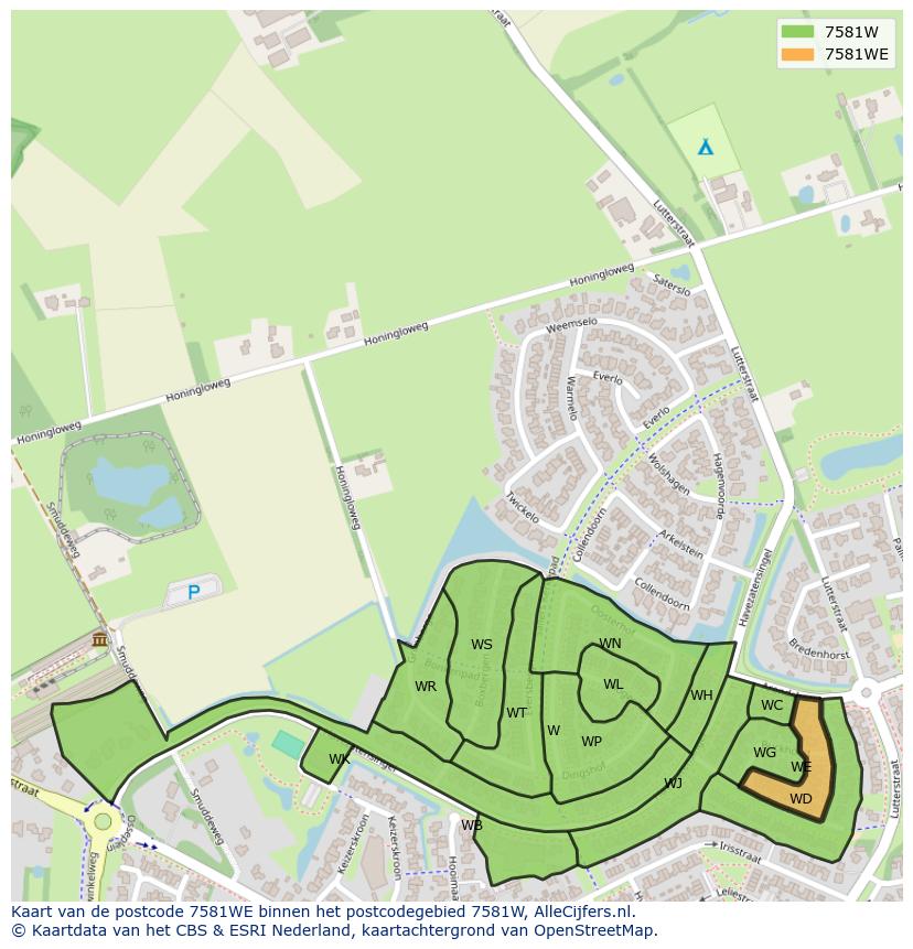 Afbeelding van het postcodegebied 7581 WE op de kaart.