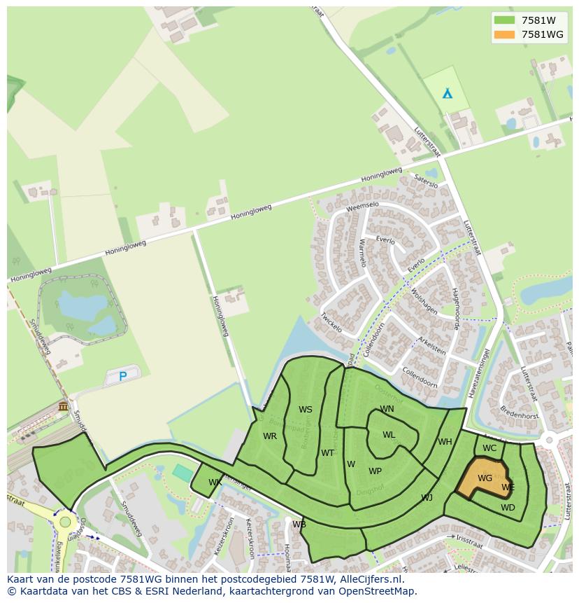 Afbeelding van het postcodegebied 7581 WG op de kaart.