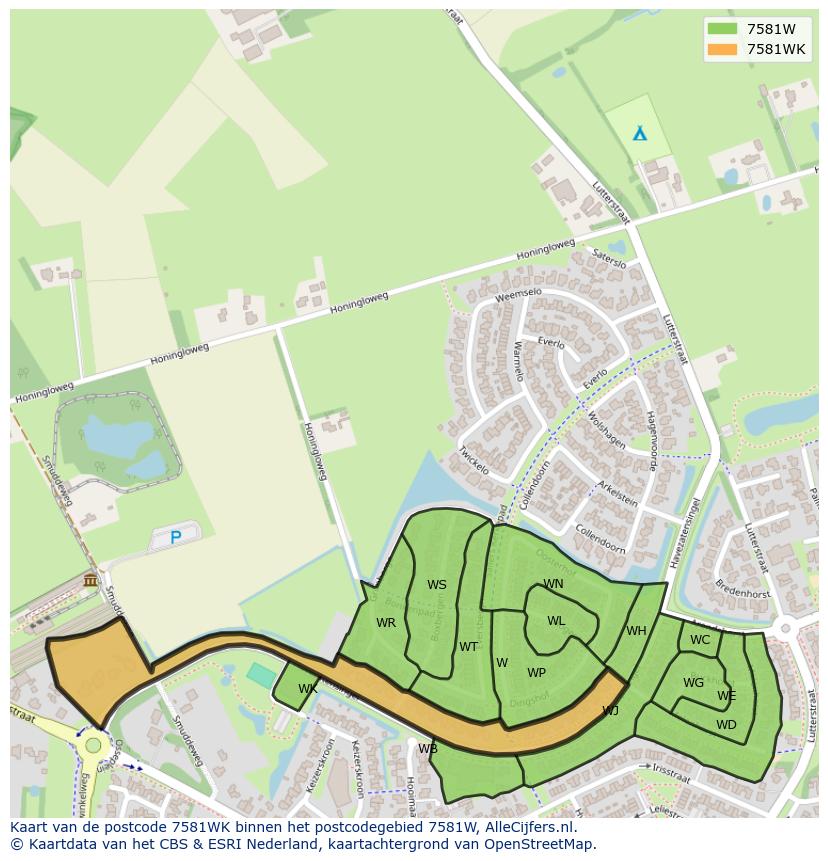 Afbeelding van het postcodegebied 7581 WK op de kaart.