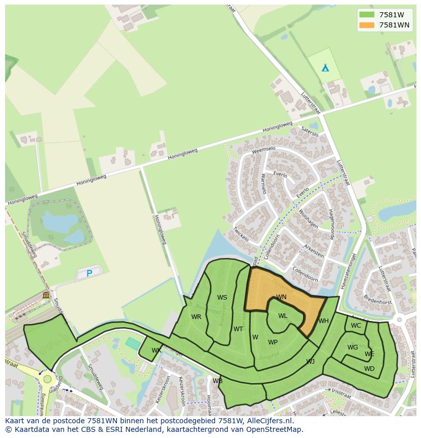 Afbeelding van het postcodegebied 7581 WN op de kaart.
