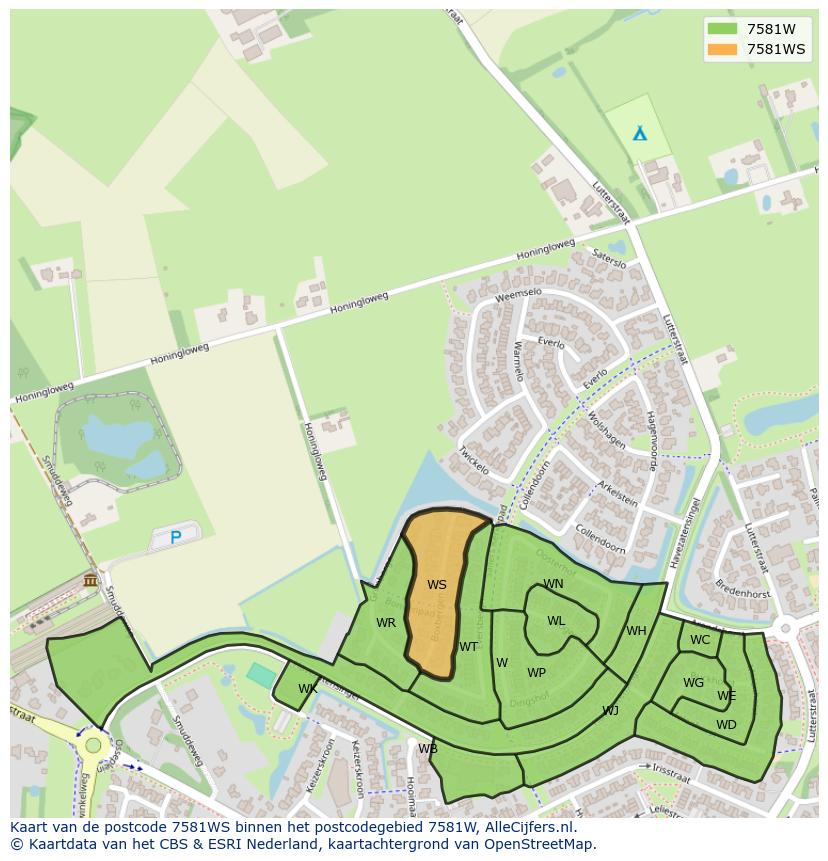 Afbeelding van het postcodegebied 7581 WS op de kaart.