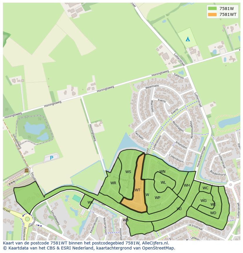 Afbeelding van het postcodegebied 7581 WT op de kaart.