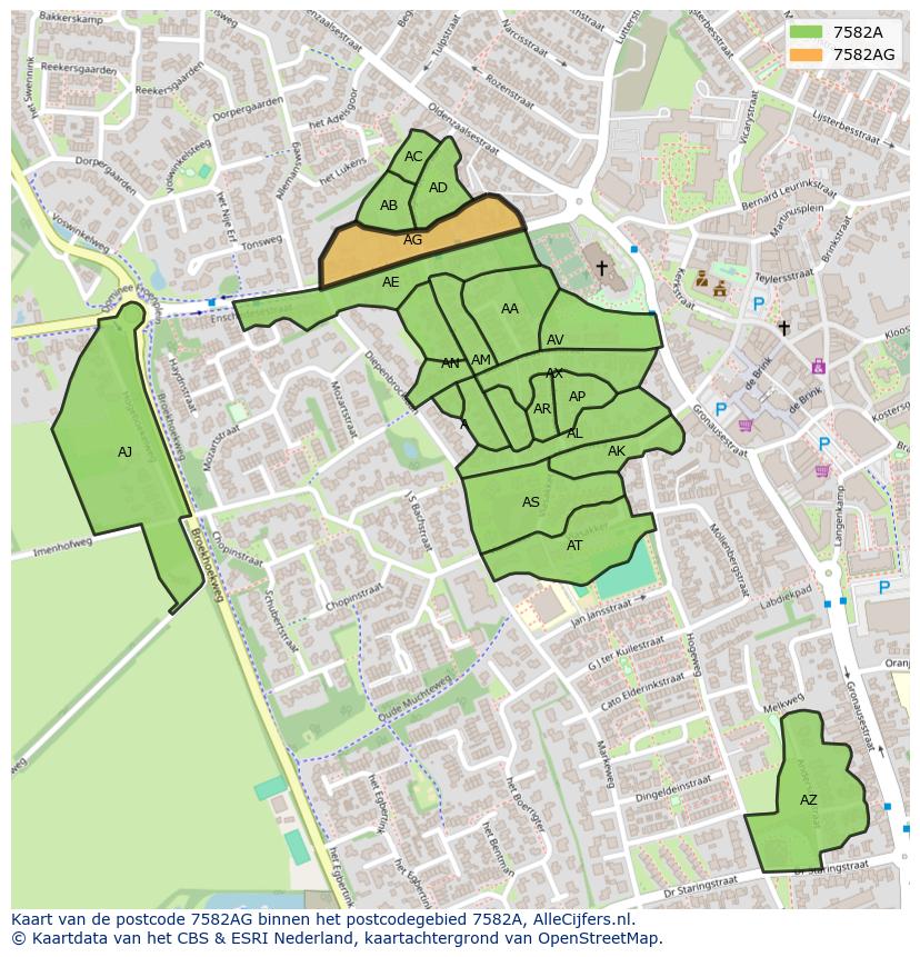 Afbeelding van het postcodegebied 7582 AG op de kaart.