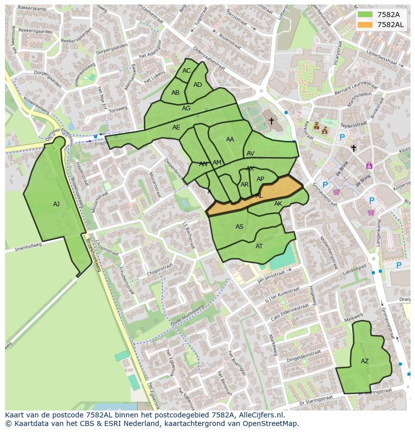 Afbeelding van het postcodegebied 7582 AL op de kaart.