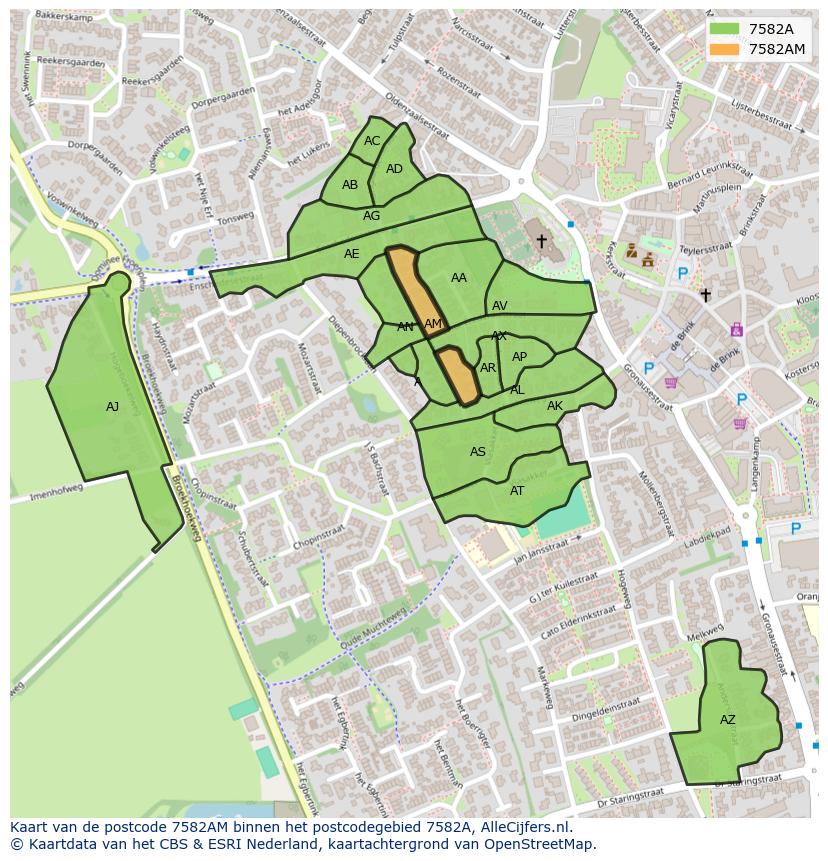 Afbeelding van het postcodegebied 7582 AM op de kaart.