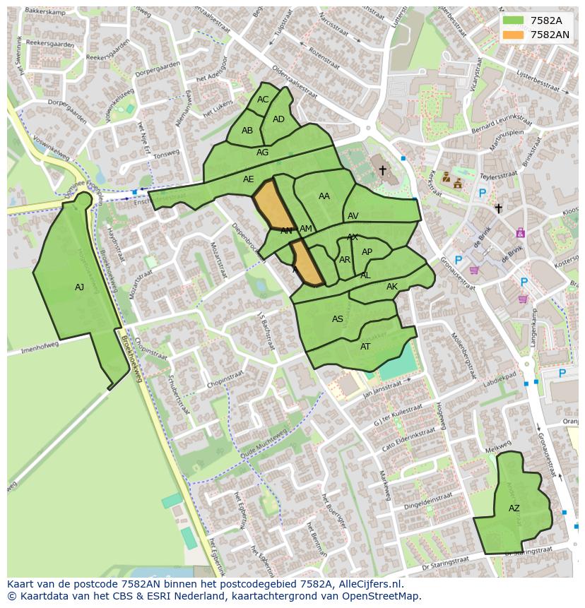 Afbeelding van het postcodegebied 7582 AN op de kaart.