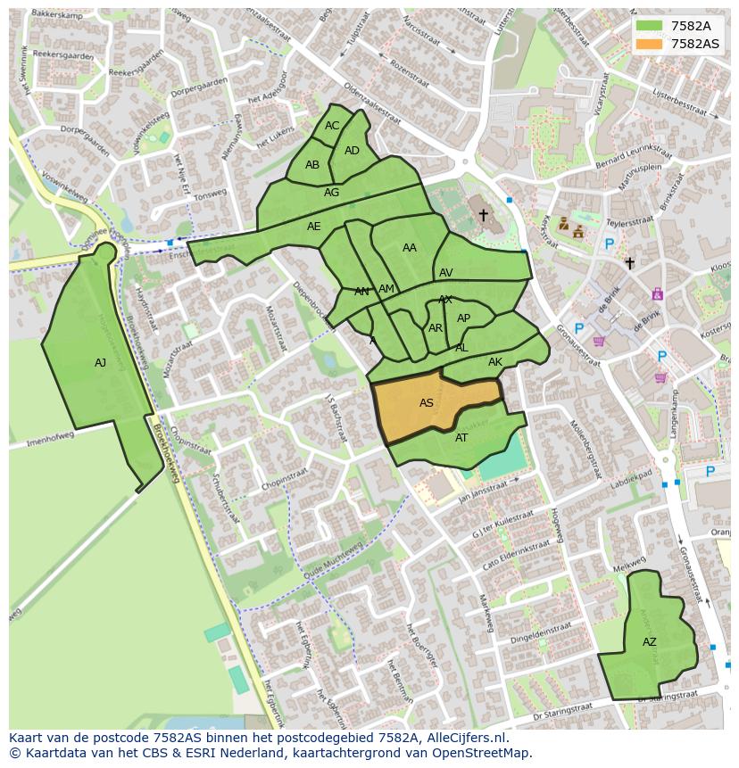Afbeelding van het postcodegebied 7582 AS op de kaart.
